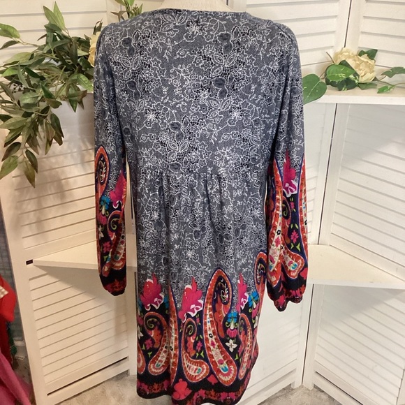 White Mark Blue Long Sleeve Sundress with Plunge Neckline MED 1306 - Picture 6 of 9